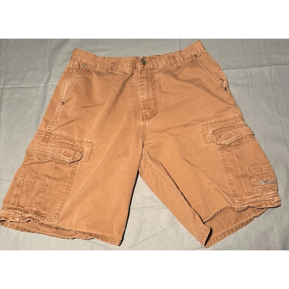 US Polo Assn Mens Cargo Shorts Tan Khaki Size 34 Cotton Heritage Utility Pocket